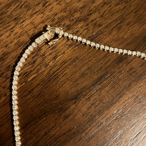 14k Yellow Gold Diamond Tennis Necklace - Picture 3 of 4